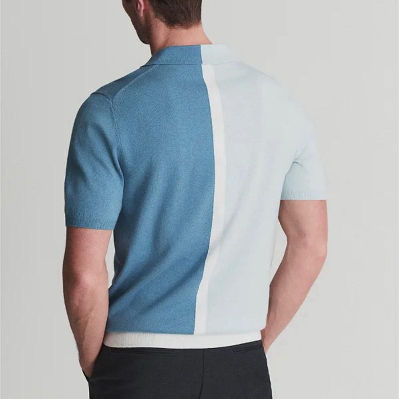 Men's modern comfort split color polo shirt, short sleeve, a stylish and versatile top for casual fashion.