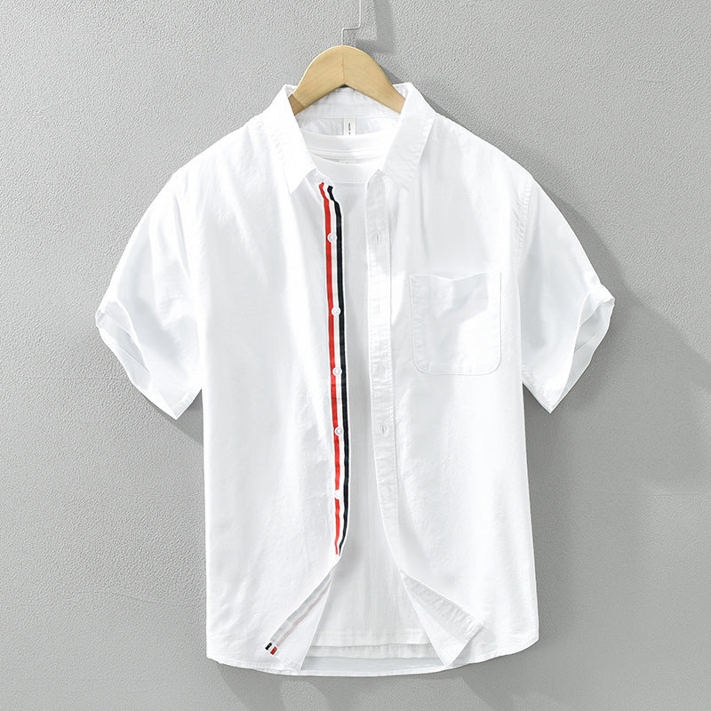 Men's stylish striped short-sleeve button-up shirt. Lightweight & breathable for summer casual wear, comfort fit.