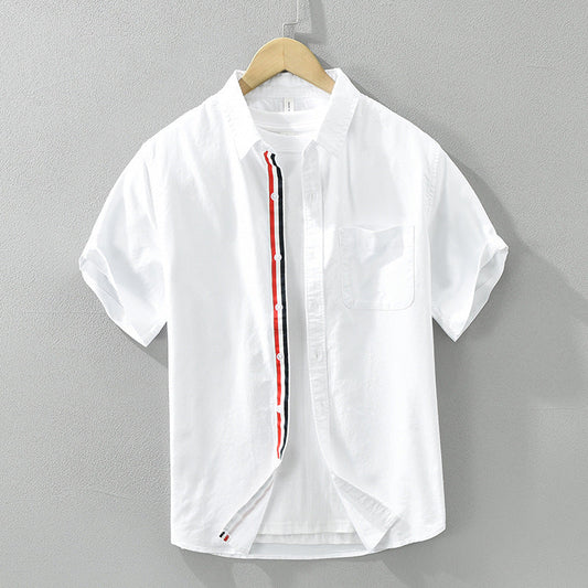 Men's stylish striped short-sleeve button-up shirt. Lightweight & breathable for summer casual wear, comfort fit.