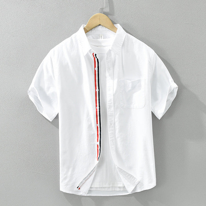 Men's stylish striped short-sleeve button-up shirt. Lightweight & breathable for summer casual wear, comfort fit.