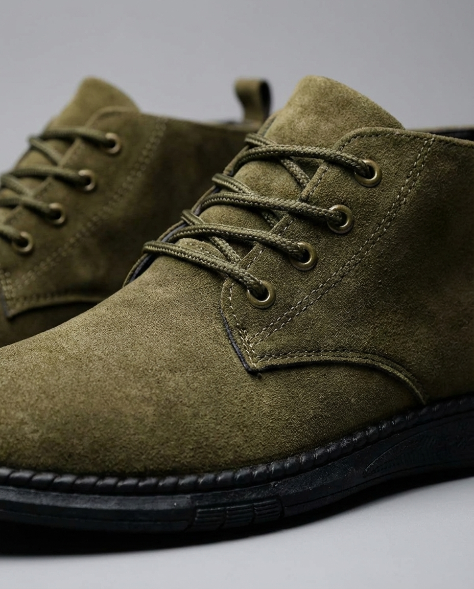 Black men's lace-up suede leather Roam boots, offering stylish comfort for daily and outdoor adventures.