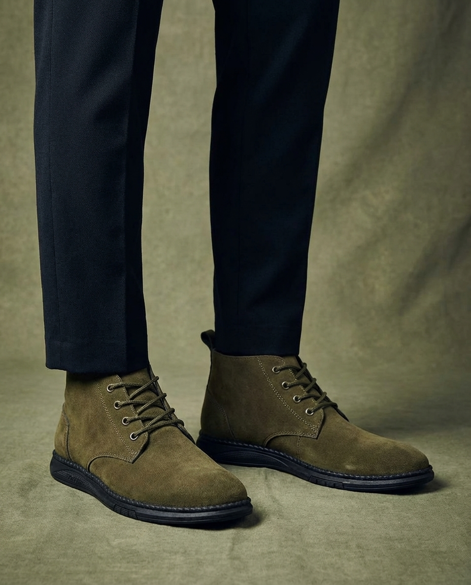 Men's stylish lace-up Roam boots in gray suede, offering everyday comfort and a rugged look.