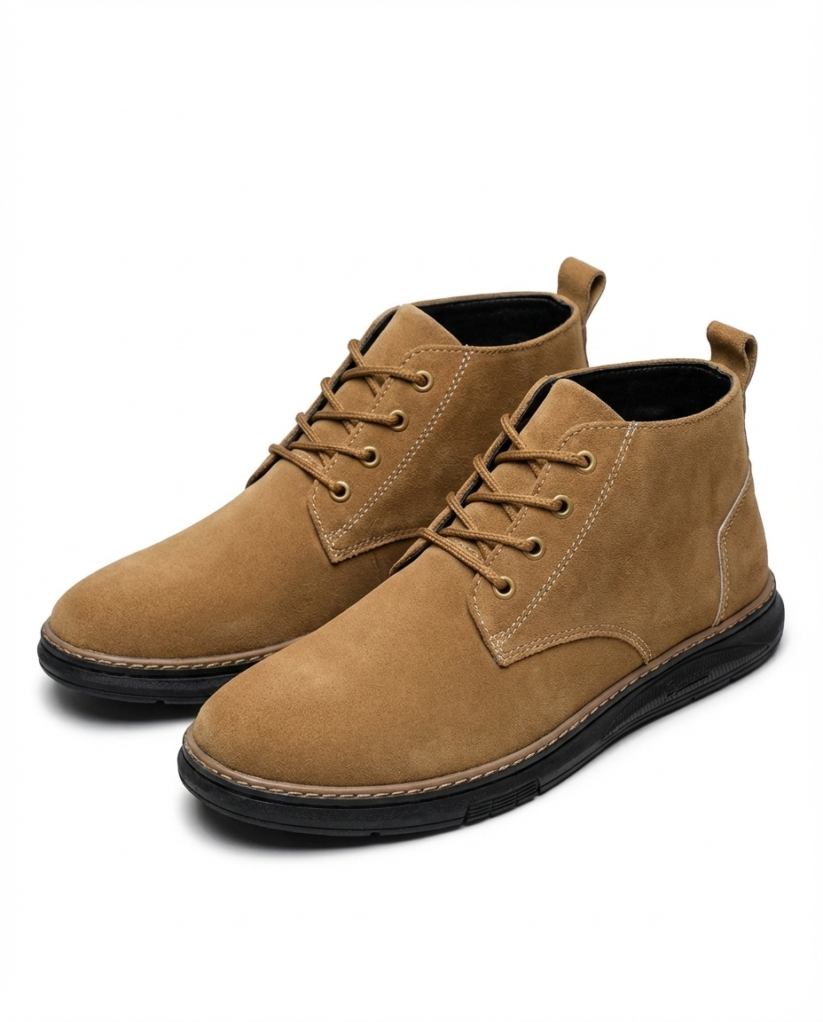 Olive men's suede leather Roam boots, durable and comfortable for work, outdoor and casual wear.