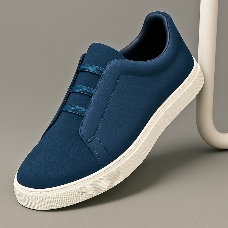 Men's stylish white premium everyday sneakers. Comfortable slip-on casual shoes for walking and daily wear.