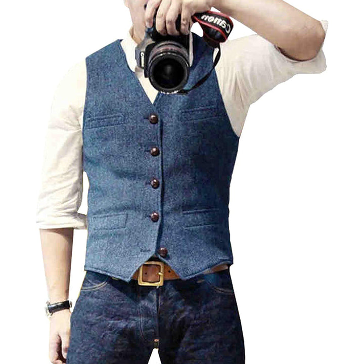 Men's stylish wool blend vest gilet, perfect for smart casual or formal layered looks.