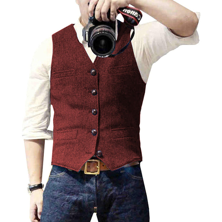 Layer this stylish men's wool blend gilet for a sharp, tailored look in formal or smart casual settings.