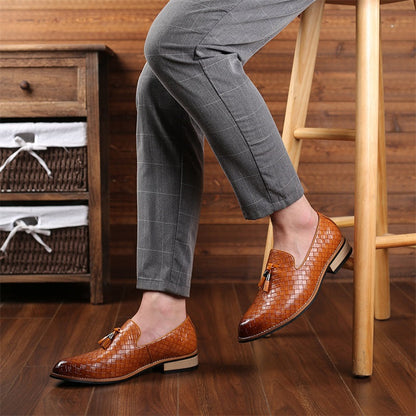 Elegant men's woven tassel loafers for a refined look, suitable for all-day wear.