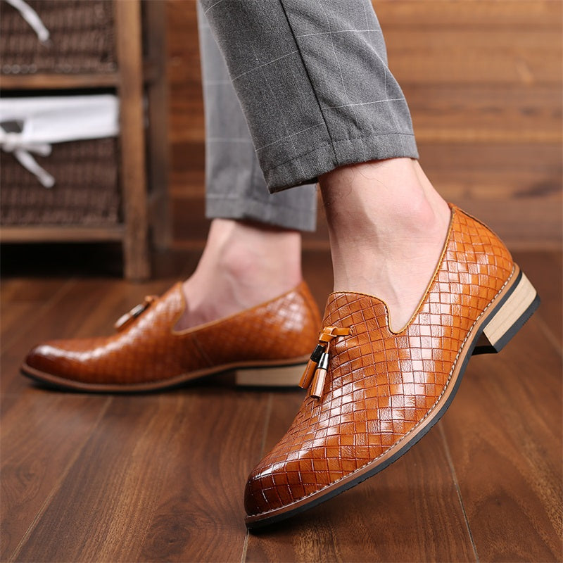 Modern men's woven tassel loafers, a perfect blend of tradition and contemporary design.