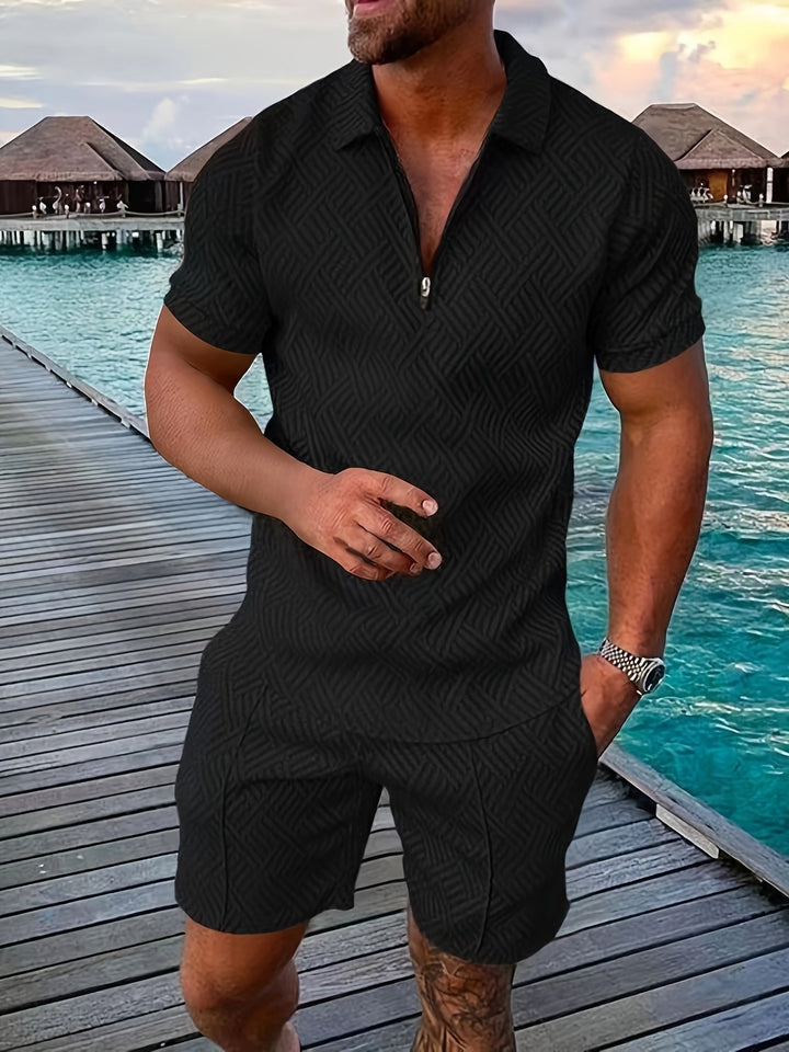 Men's short-sleeve summer shirt and matching shorts set, ideal for casual and stylish warm days.