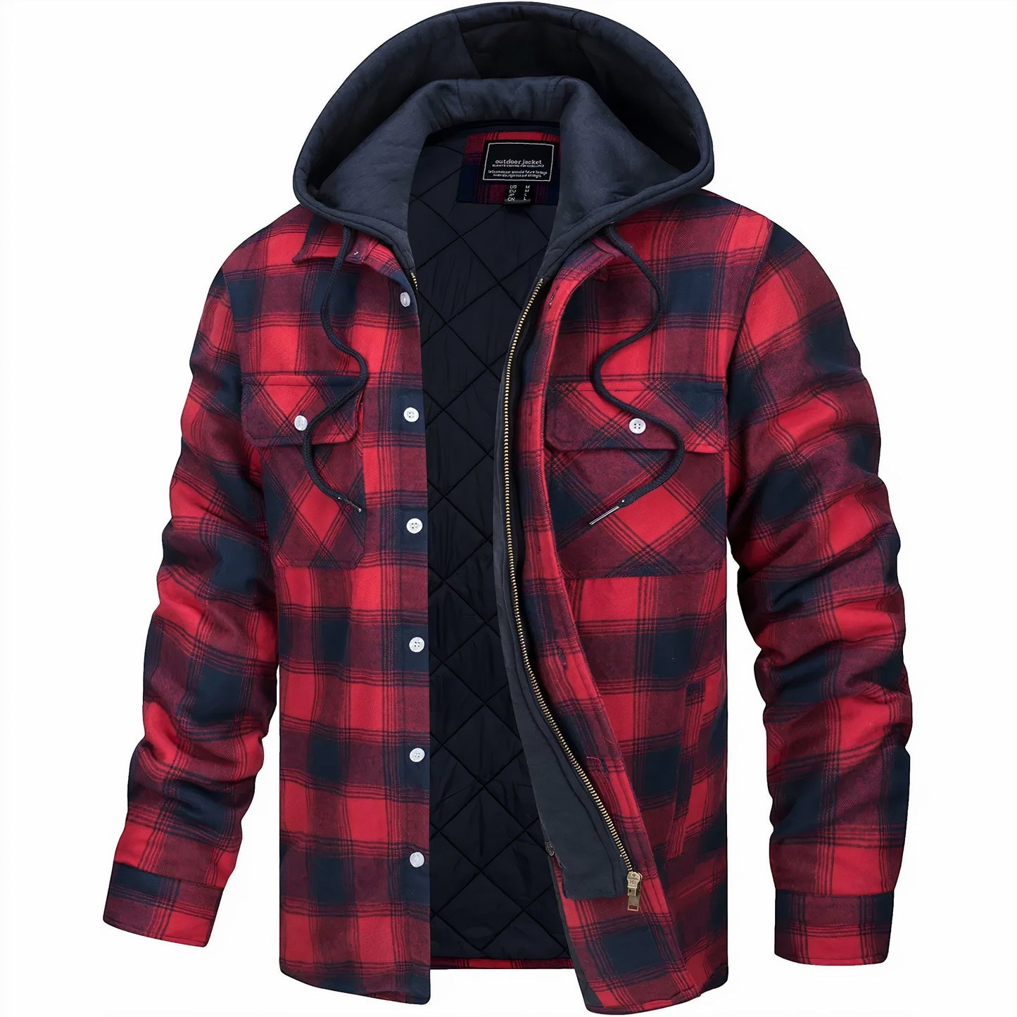 Close-up of Men's Summit Plaid Jacket showing classic plaid pattern and warm fabric, ideal for winter fashion.