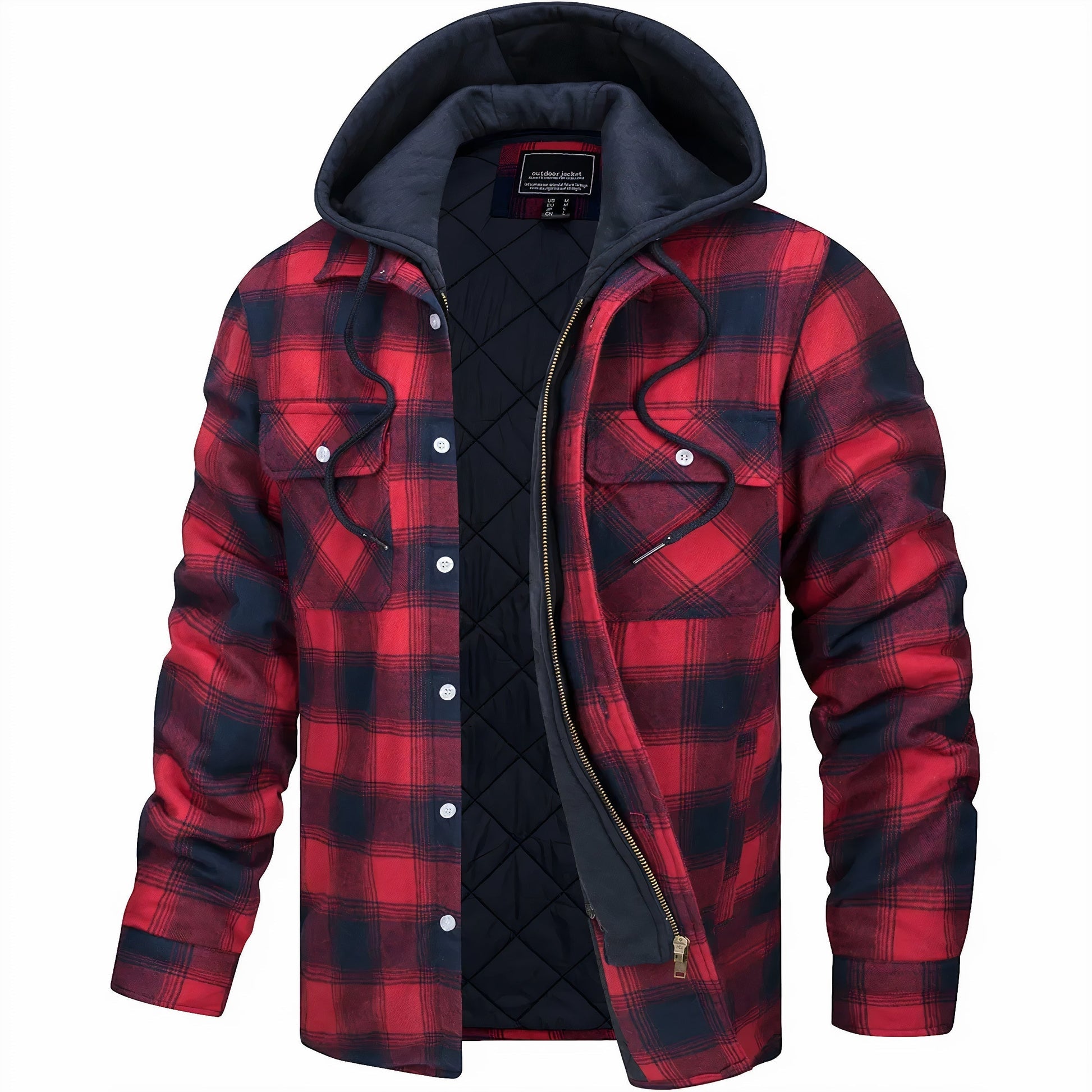 Close-up of Men's Summit Plaid Jacket showing classic plaid pattern and warm fabric, ideal for winter fashion.