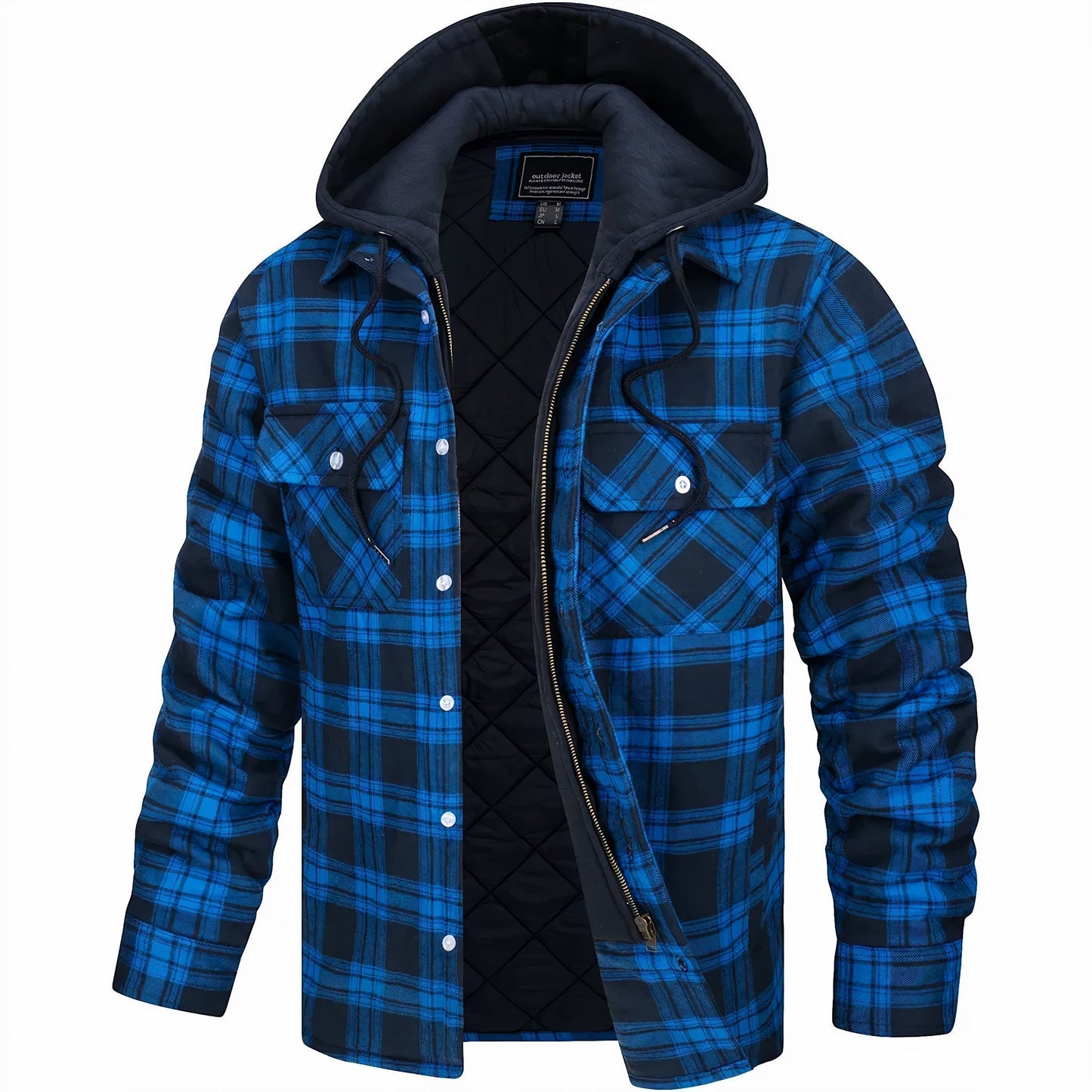 Man wearing a Summit Plaid Jacket outdoors, showcasing its warmth and style as a fall & winter coat.