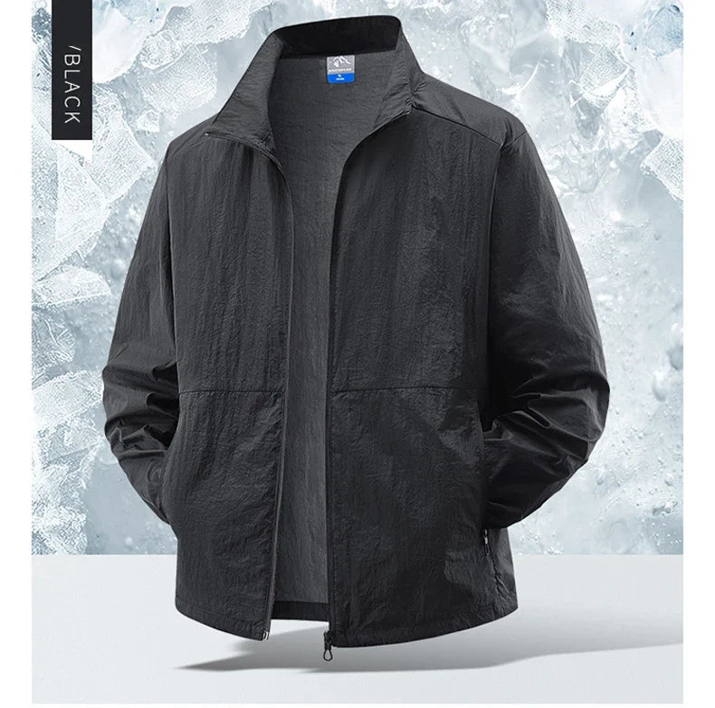 Men's breathable hiking windbreaker, lightweight and quick-dry for outdoor sun protection.