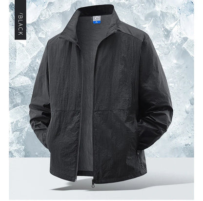 Men's breathable hiking windbreaker, lightweight and quick-dry for outdoor sun protection.
