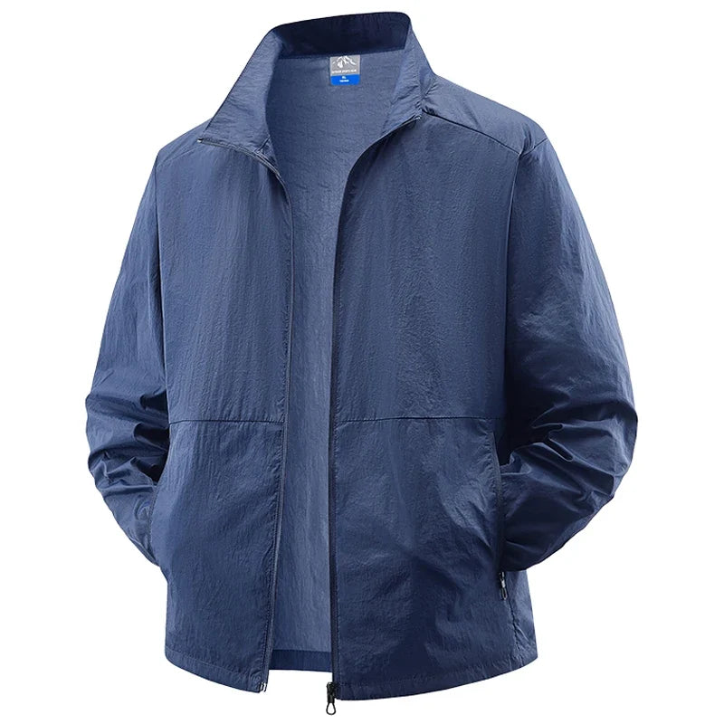 Lightweight men's performance jacket, quick-dry and sun protective for hiking & biking.