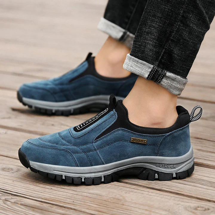 Durable men's trail shoes, slip-resistant & supportive, ideal for outdoor adventures & foot health.