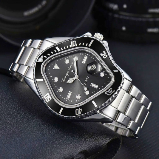 Men's Surreal Timewarp artistic watch, unique stainless steel timepiece with quartz movement.
