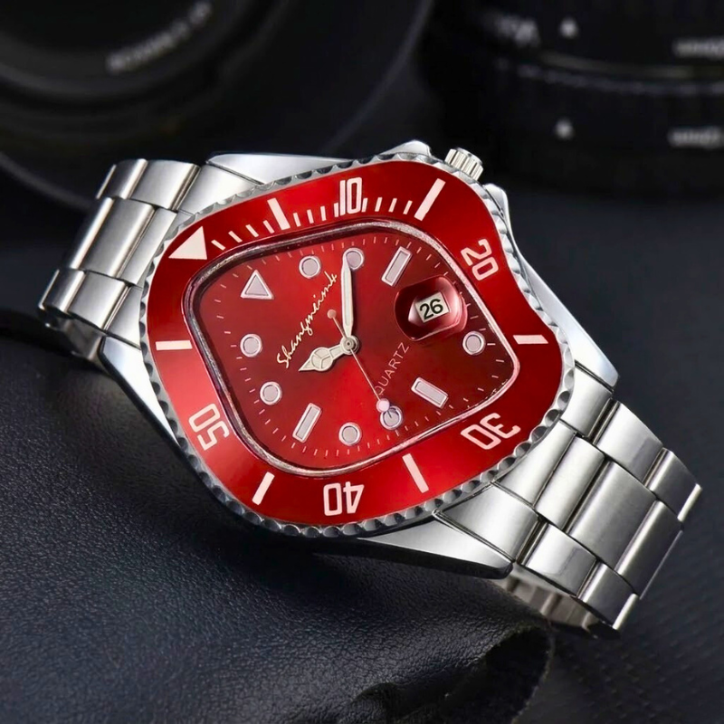 Artistic men's fashion watch, featuring a surreal timewarp dial and a sleek stainless steel finish.