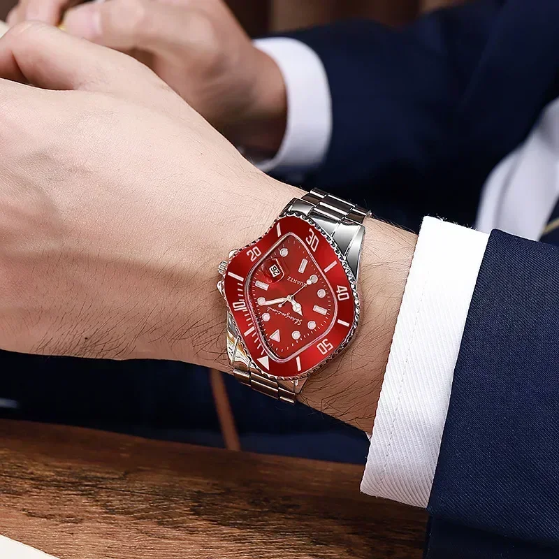 Men's quartz movement watch, surreal artistic design, a captivating stainless steel timepiece.