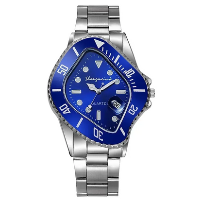 Unique men's artistic watch, surreal timewarp design, a premium stainless steel fashion accessory.