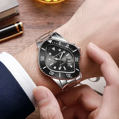 Stylish men's fashion accessory: a surreal timewarp watch with a durable stainless steel band.