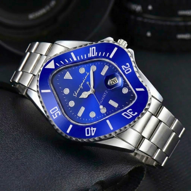 Unique men's artistic timepiece featuring a surreal dial and high-quality stainless steel construction.