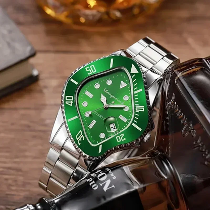 Men's stainless steel watch, a surreal and artistic timepiece with a distinct timewarp design.