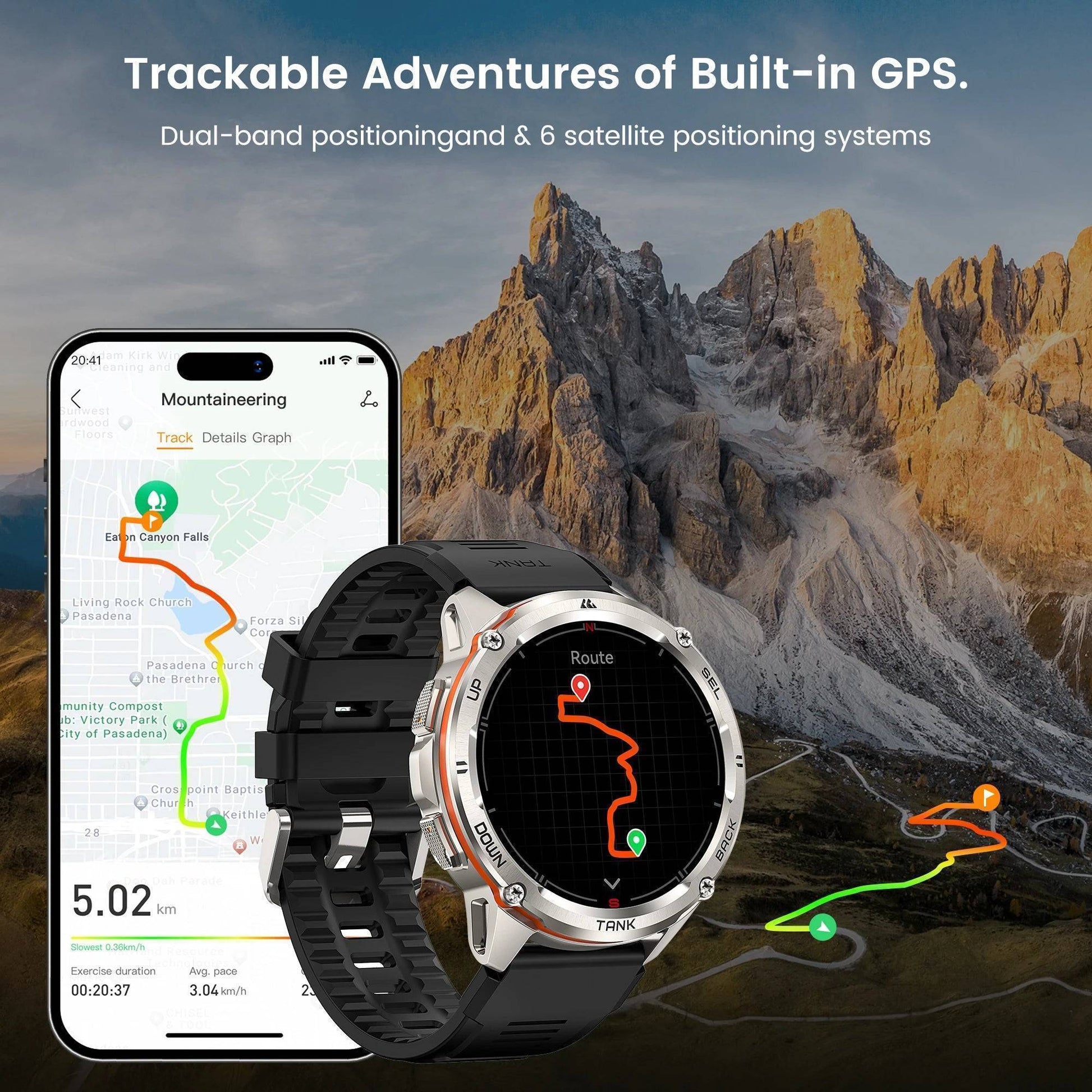 Close-up of T3 Ultra GPS Smartwatch AMOLED screen displaying fitness data, durable design
