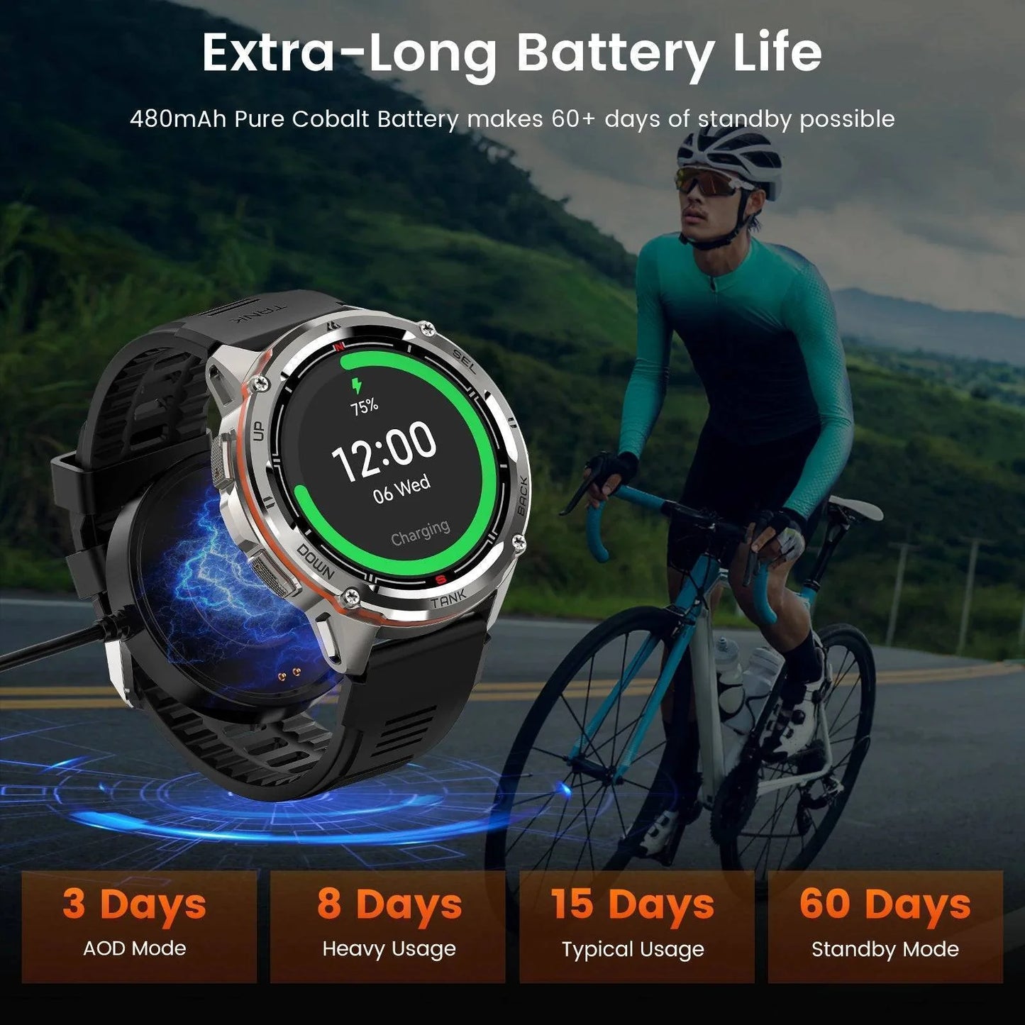 Side view of Men's T3 Ultra GPS Smartwatch, highlighting its robust construction and buttons