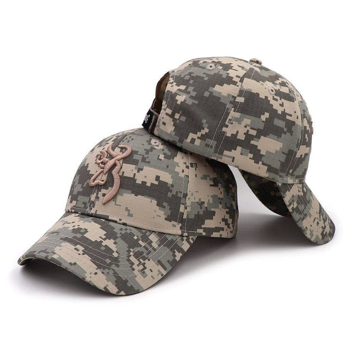 Men's camo fishing cap, an essential accessory for any outdoor enthusiast.