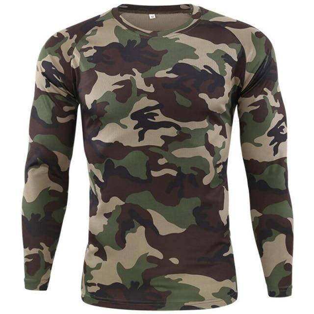 Outdoor men's hiking t-shirt, long sleeve tactical camouflage pattern