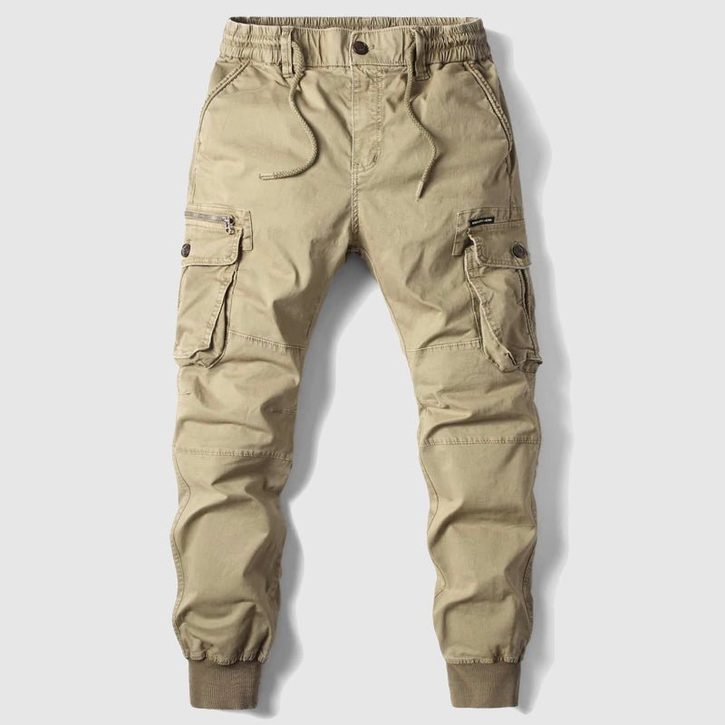 Men's tactical cargo joggers, versatile for outdoor adventures & daily utility.