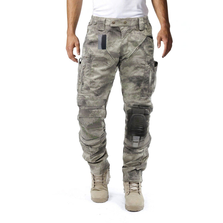 Hard-wearing men's utility cargo pants, with built-in knee protection for active outdoor use.