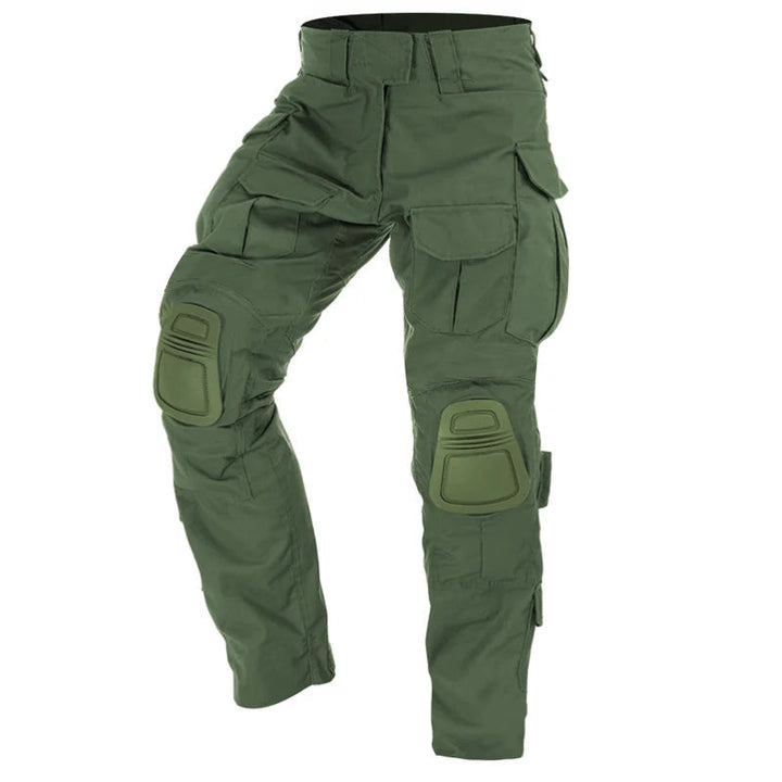 Durable men's combat pants featuring built-in knee protection & multiple utility pockets.