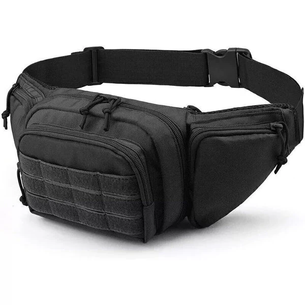 Men's tactical concealed carry waist pack. Discreet fanny pack holster for firearms & outdoor gear. Durable utility.
