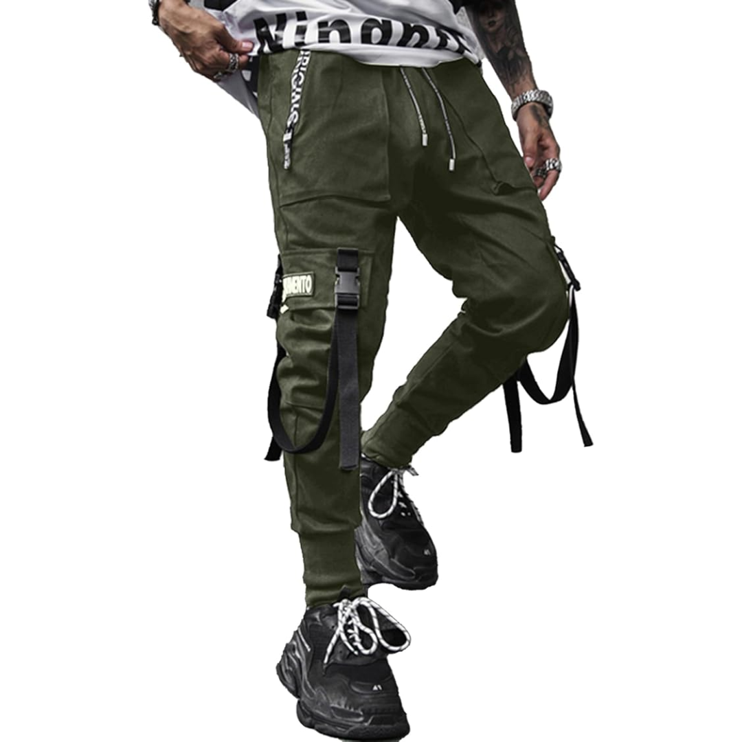 Men's Tactical Techwear Joggers with multi-pockets, ideal for urban streetwear fashion & casual wear.