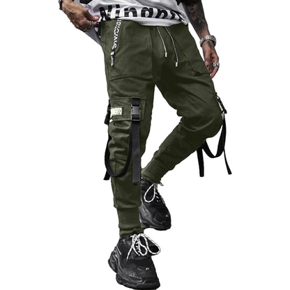 Men's Tactical Techwear Joggers with multi-pockets, ideal for urban streetwear fashion & casual wear.