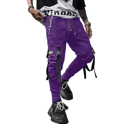 Urban men's techwear joggers, combining comfortable fit with practical multi-pocket design & modern aesthetic.