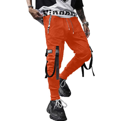 Modern multi-pocket men's joggers, designed for techwear enthusiasts and urban fashion trends.