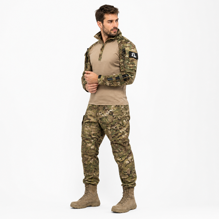 Durable men's tactical casual set, ideal for hiking, featuring water-repellent activewear fabric.