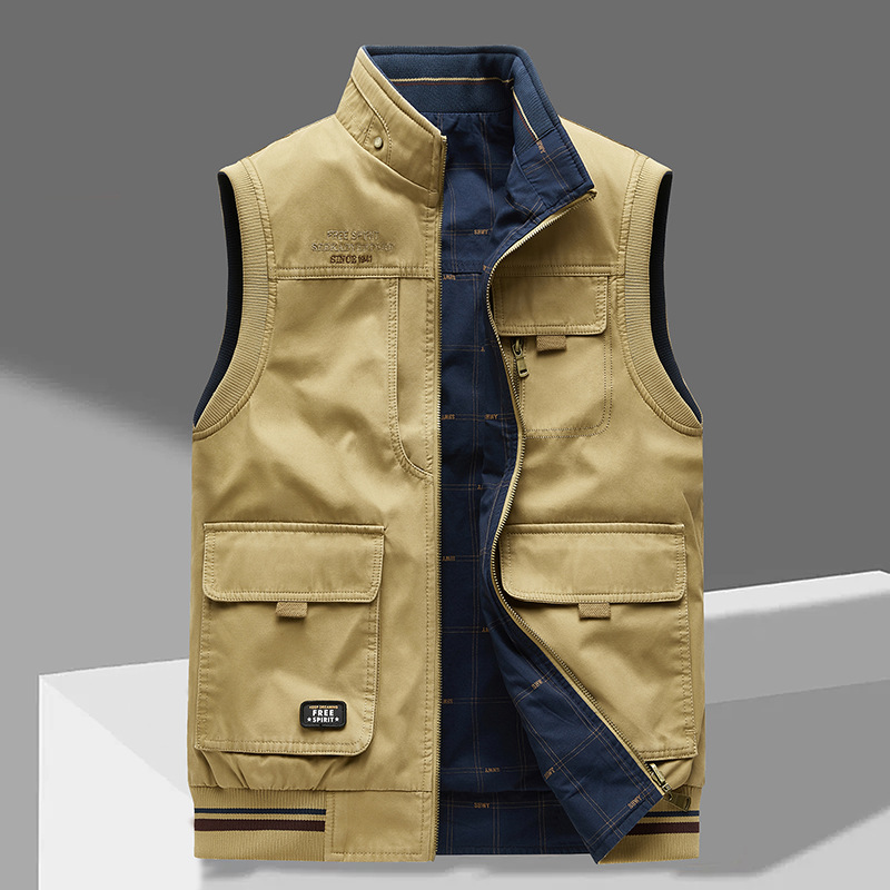 Men's tactical utility vest, multi-pocket cotton for outdoor adventures & travel. Rugged, versatile style.