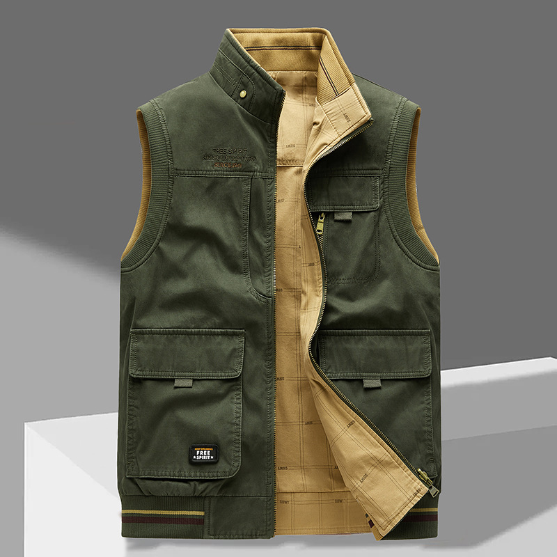 Durable men's cotton utility vest with multiple pockets. Ideal adventure gear, versatile for travel & work.
