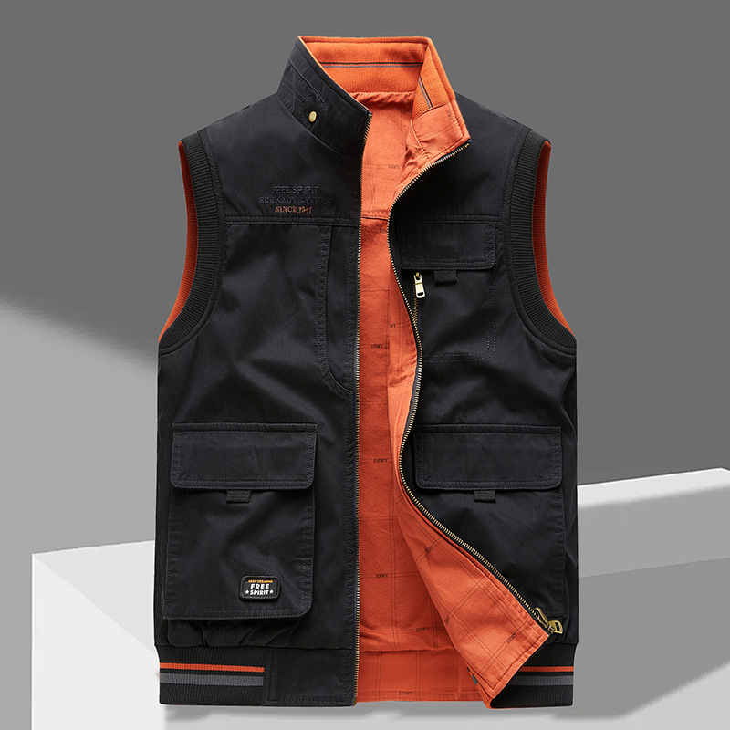 Versatile men's tactical vest, multi-pocket design for layering. Perfect outdoor adventure & travel gear. Rugged.