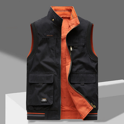 Versatile men's tactical vest, multi-pocket design for layering. Perfect outdoor adventure & travel gear. Rugged.