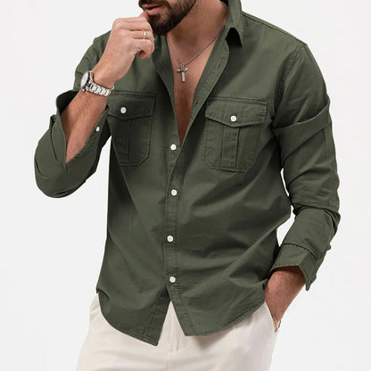 Easy care men's Ironclad shirt. Fade resistant tailored fit long sleeve button-up, perfect for travel.