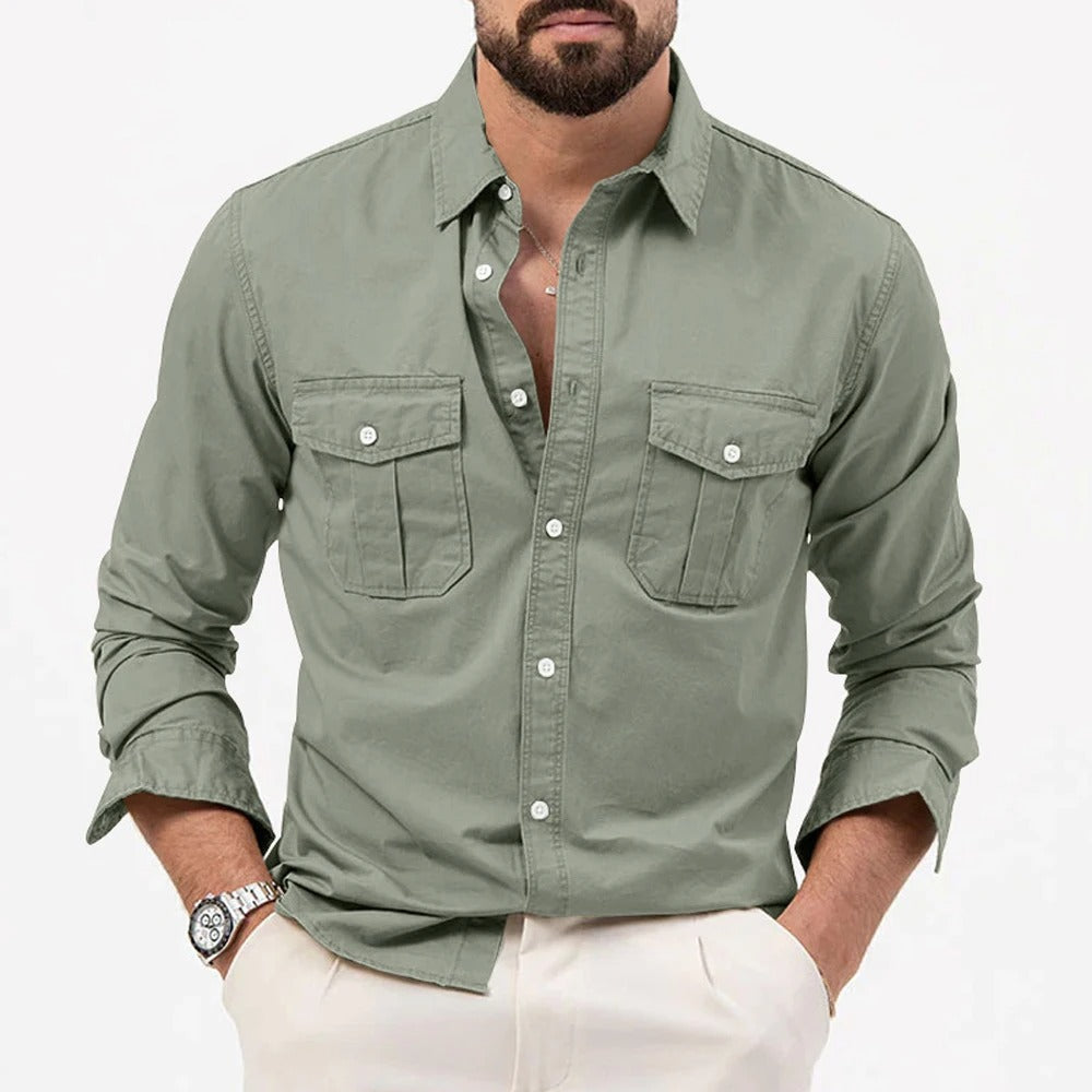 Men's long sleeve button-up shirt with a tailored fit. Bedford Ironclad quality for durability.