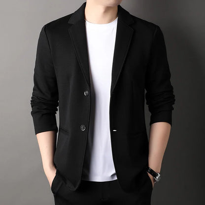 Stylish black men's tailored blazer, ideal for sharp modern outfits, smart casual, or business wear.