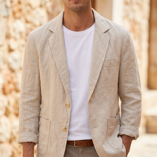 Men's tailored blazer, sophisticated & versatile for smart casual or formal events. Perfect for spring/summer fashion.