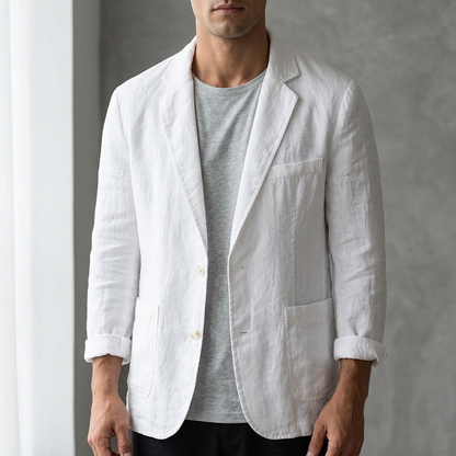 Sophisticated men's tailored jacket, perfect for formal wear or elevating smart casual outfits. Versatile spring blazer.
