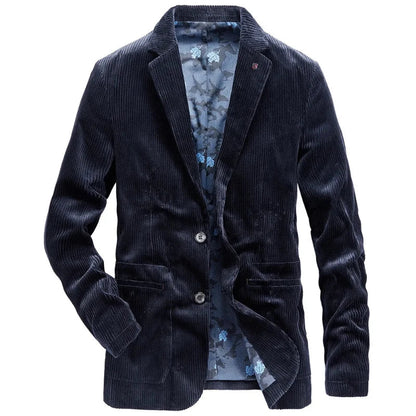 Men's tailored casual blue jacket. Stylish modern outerwear for everyday fashion. Perfect fit.